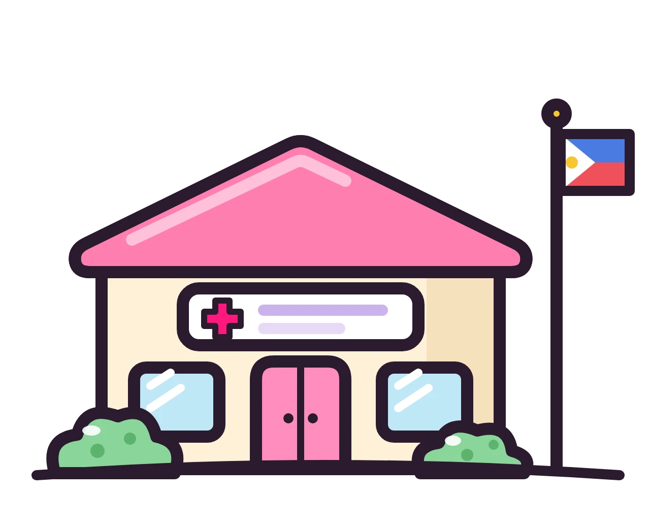 A familiar barangay health station with a Philippine flag