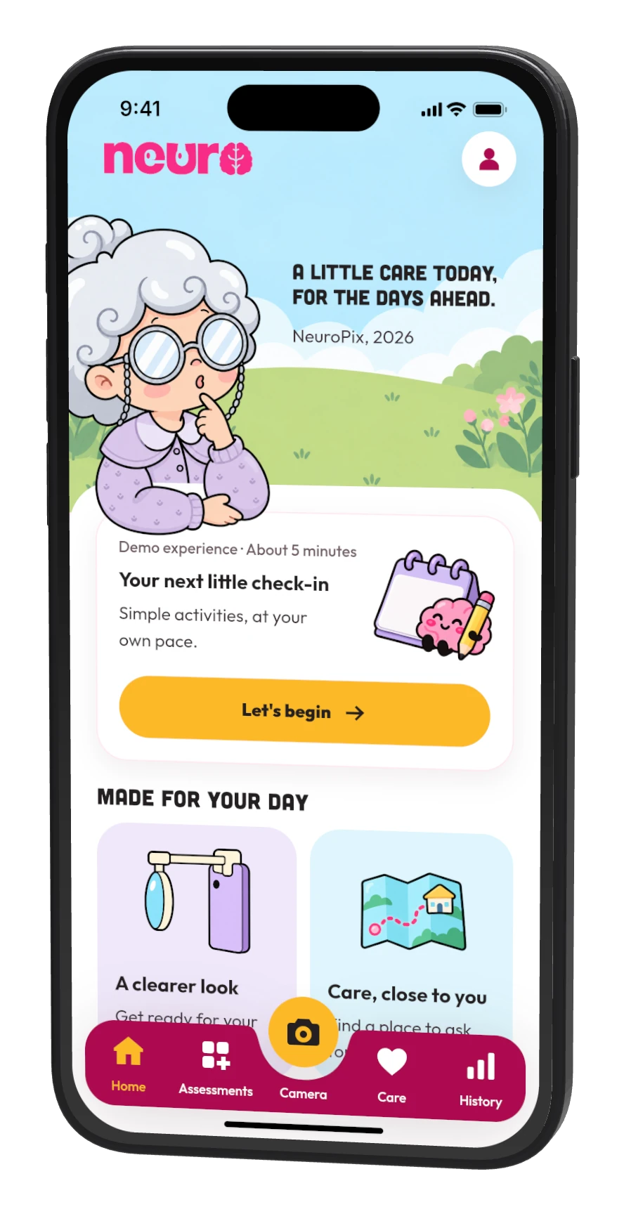 NeuroPix app prototype, Home screen